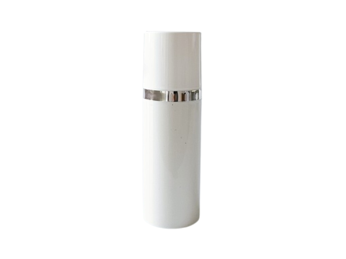 Airless MEZZO ROUND 50 ml PCR 25%, bel s srebrno-belo pumpico